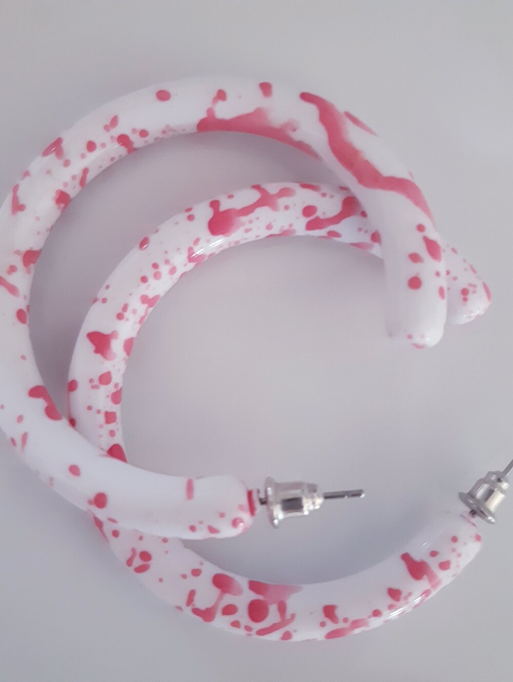 Pink And White Acrylic Speckled Hoop Earrings